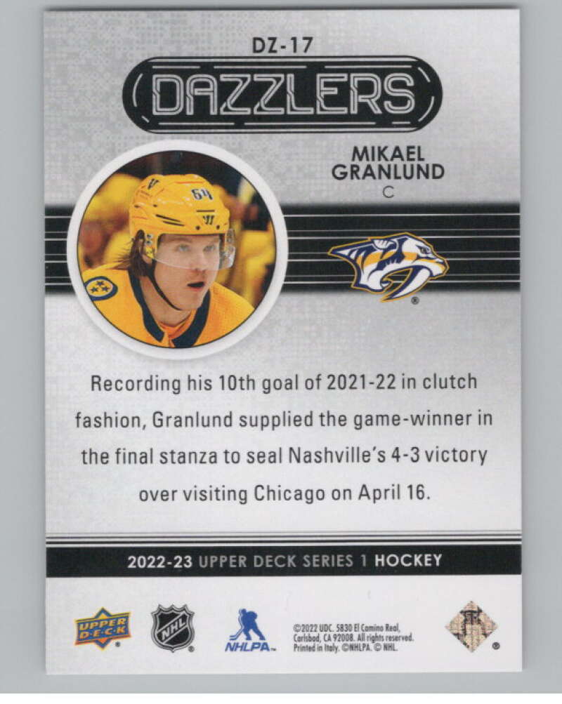 2022-23 Upper Deck Dazzlers Orange #DZ-17 Mikael Granlund Predators  V102098 Image 2