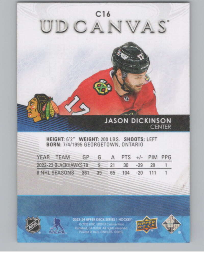 2023-24 Upper Deck UD Canvas #C16 Jason Dickinson Chicago Blackhawks  V102110 Image 2