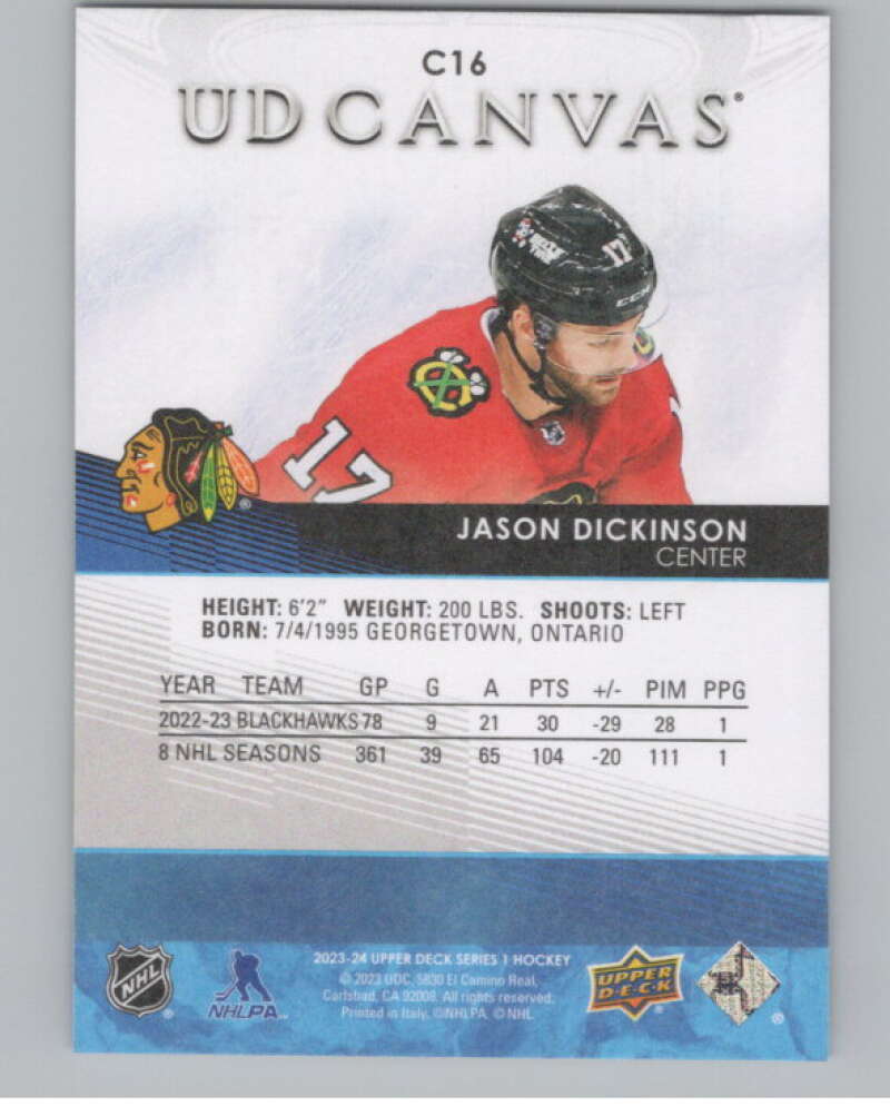 2023-24 Upper Deck UD Canvas #C16 Jason Dickinson Chicago Blackhawks  V102111 Image 2
