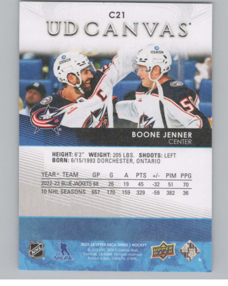 2023-24 Upper Deck UD Canvas #C21 Boone Jenner  Columbus Blue Jackets  V102112 Image 2