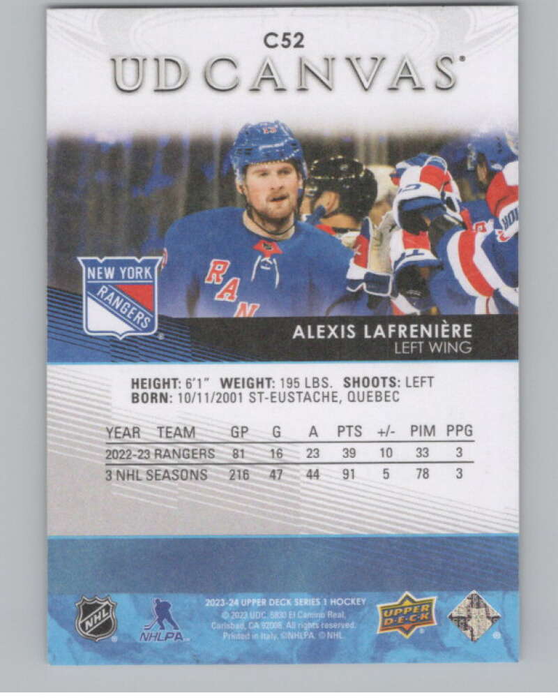 2023-24 Upper Deck UD Canvas #C52 Alexis Lafreniere  New York Rangers  V102113 Image 2