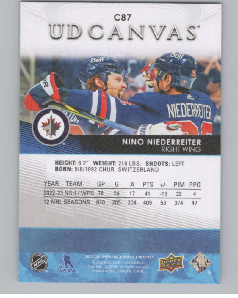 2023-24 Upper Deck UD Canvas #C87 Nino Niederreiter  Winnipeg Jets  V102114 Image 2