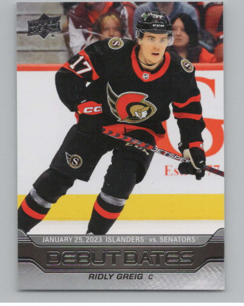 2023-24 Upper Deck Debut Dates #DD-10 Ridly Greig  Ottawa Senators  V102121 Image 1