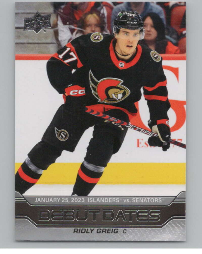 2023-24 Upper Deck Debut Dates #DD-10 Ridly Greig  Ottawa Senators  V102122 Image 1