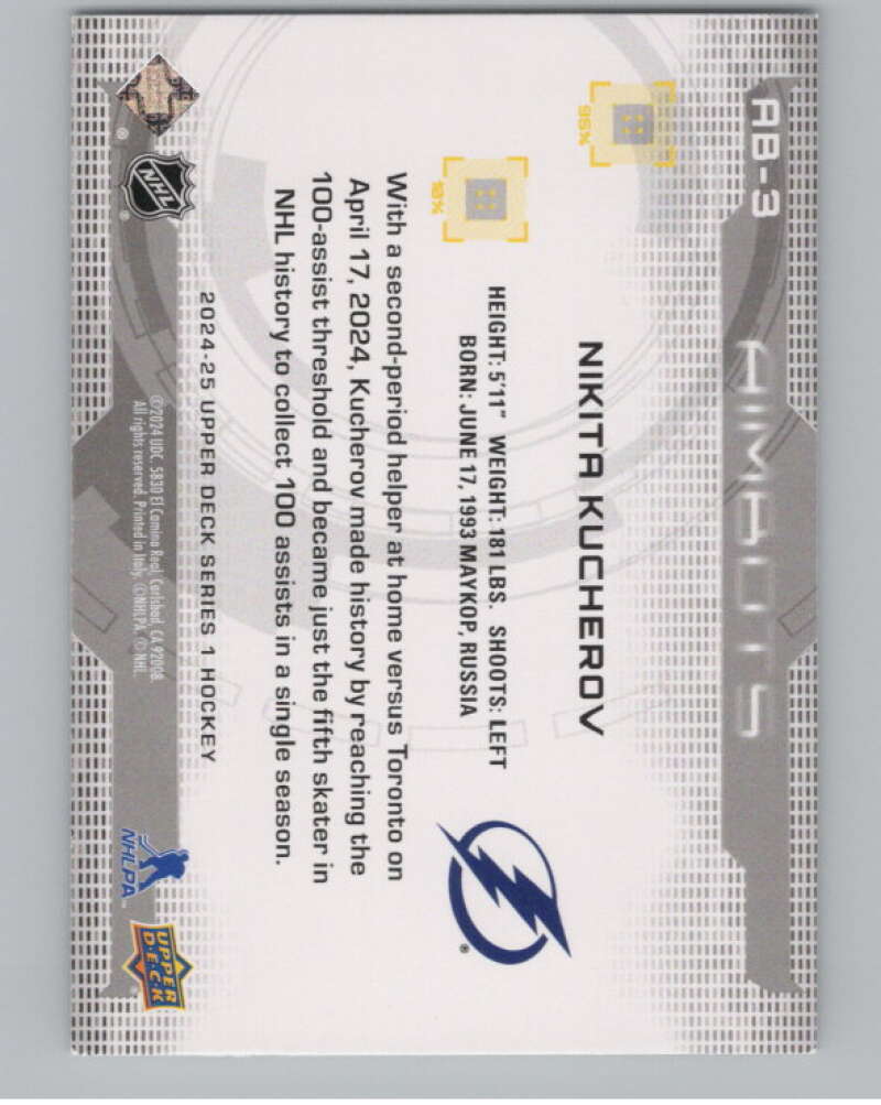 2024-25 Upper Deck Aimbot #AB-3 Nikita Kucherov  Tampa Bay Lightning  V102127 Image 2