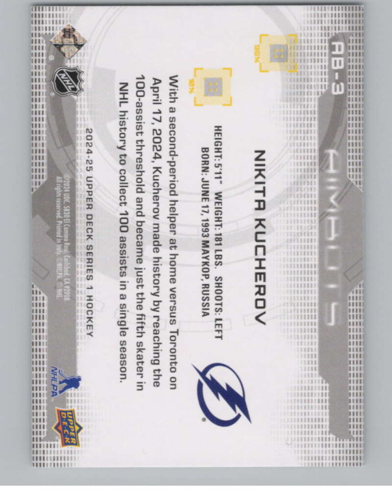 2024-25 Upper Deck Aimbot #AB-3 Nikita Kucherov  Tampa Bay Lightning  V102128 Image 2