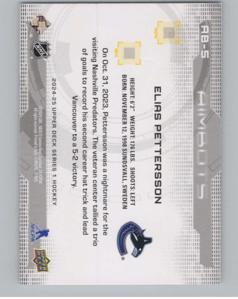 2024-25 Upper Deck Aimbot #AB-5 Elias Pettersson  Vancouver Canucks  V102130 Image 2