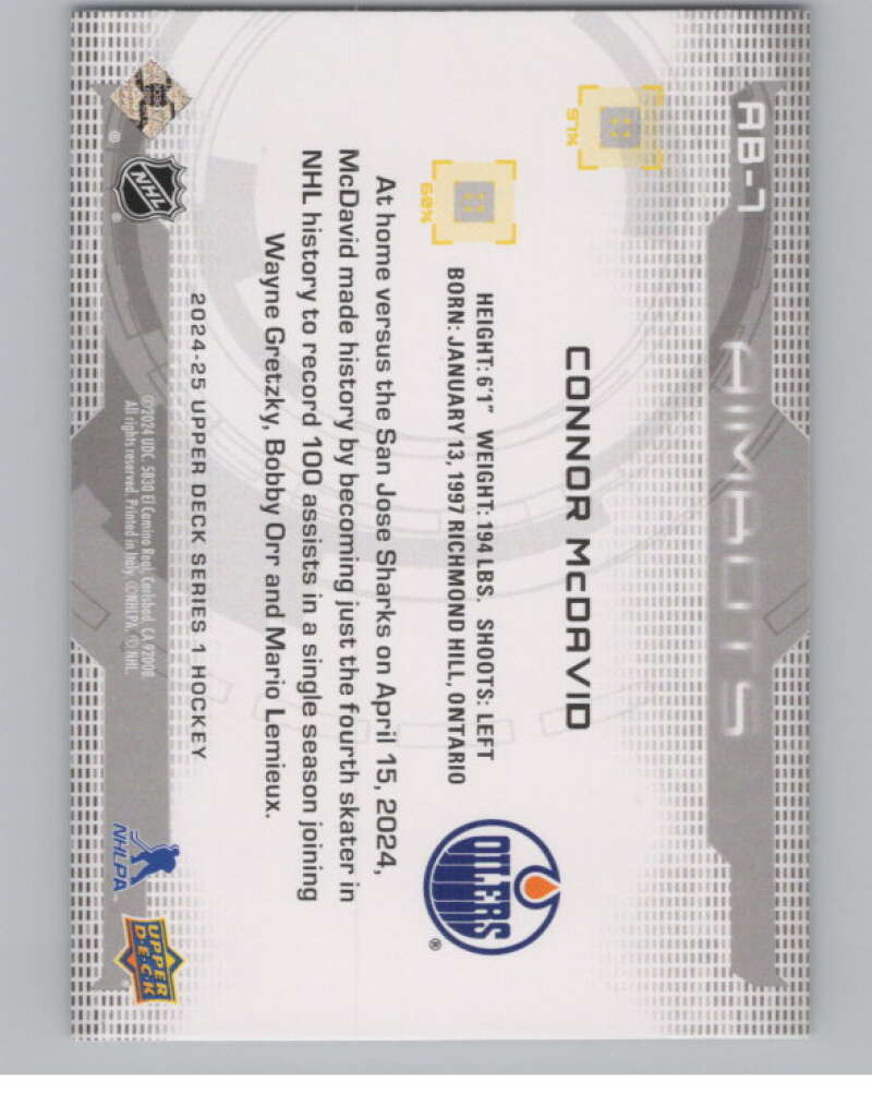 2024-25 Upper Deck Aimbot #AB-7 Connor McDavid  Edmonton Oilers  V102131 Image 2