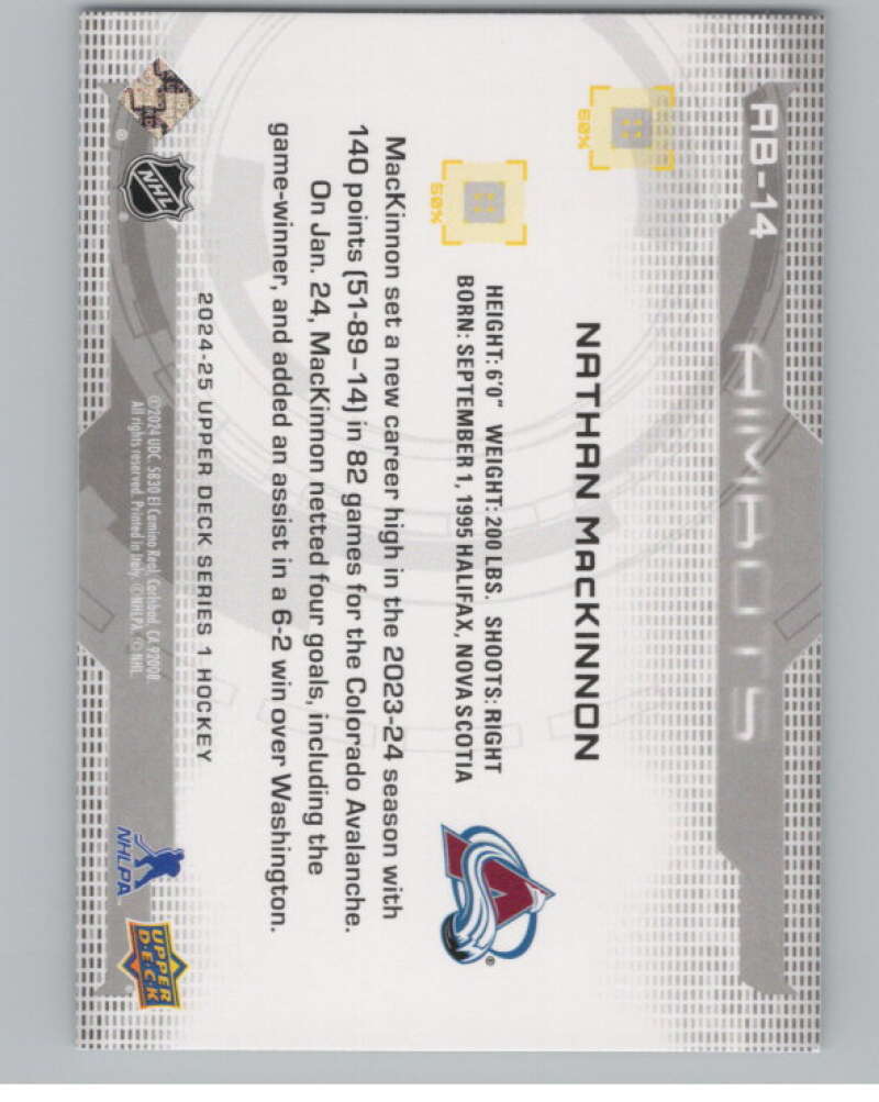 2024-25 Upper Deck Aimbot #AB-14 Nathan MacKinnon  Colorado Avalanche  V102135 Image 2