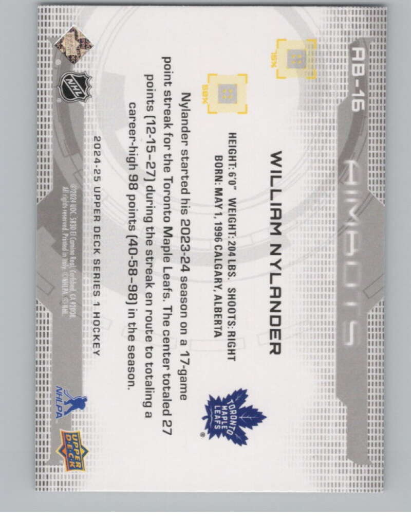 2024-25 Upper Deck Aimbot #AB-16 William Nylander  Toronto Maple Leafs  V102137 Image 2