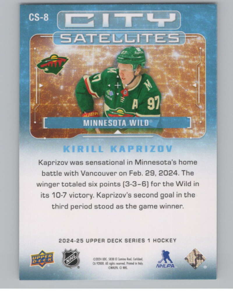 2024-25 Upper Deck City Satellites #CS-8 Kirill Kaprizov  Minnesota Wild  V102148 Image 2