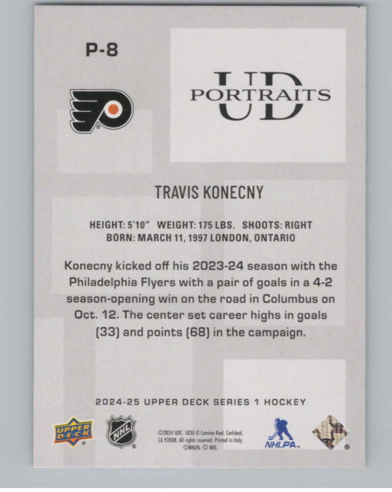 2024-25 Upper Deck UD Portraits #P-8 Travis Konecny RC Rookie Flyers  V102154 Image 2
