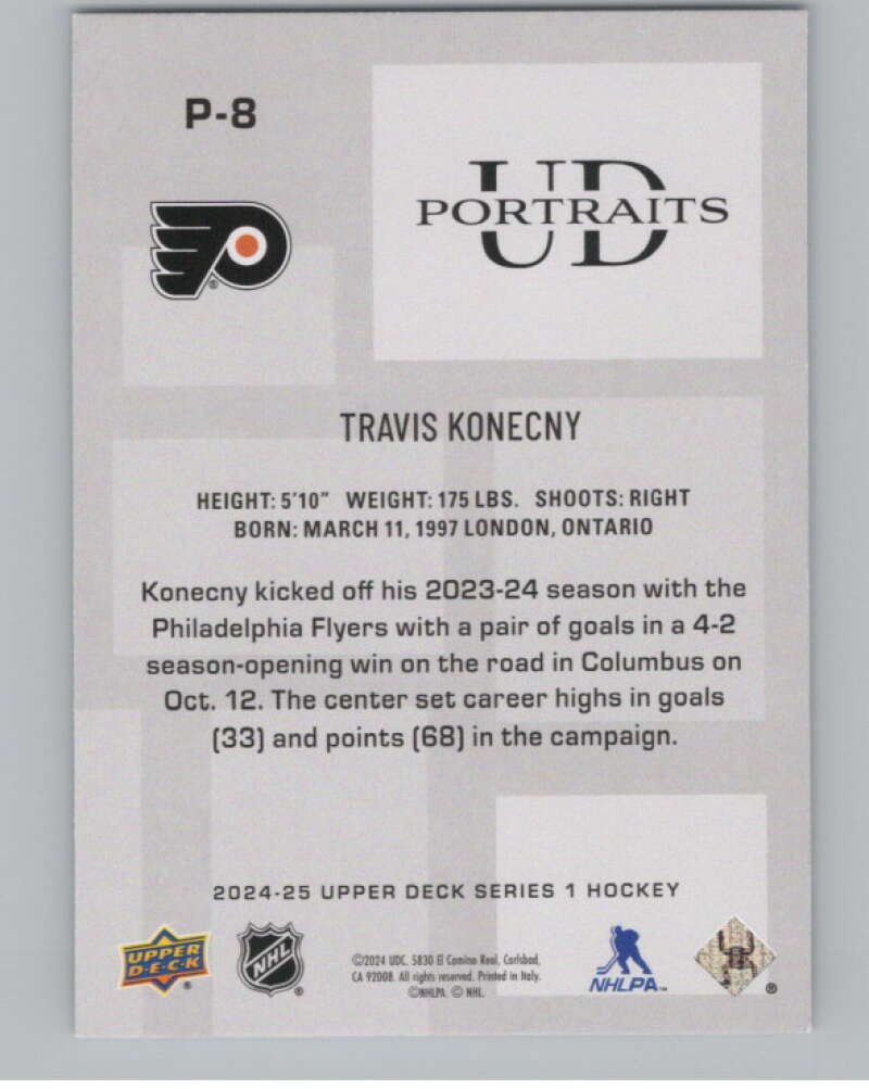 2024-25 Upper Deck UD Portraits #P-8 Travis Konecny RC Rookie Flyers  V102155 Image 2