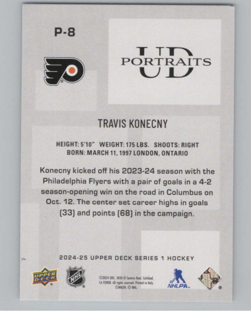 2024-25 Upper Deck UD Portraits #P-8 Travis Konecny RC Rookie Flyers  V102156 Image 2