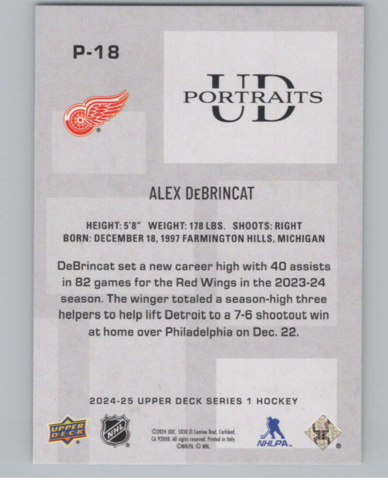 2024-25 Upper Deck UD Portraits #P-18 Alex DeBrincat  Detroit Red Wings  V102158 Image 2