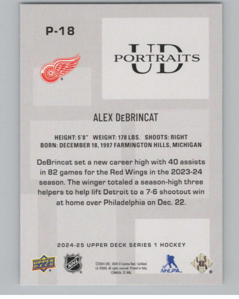 2024-25 Upper Deck UD Portraits #P-18 Alex DeBrincat  Detroit Red Wings  V102159 Image 2