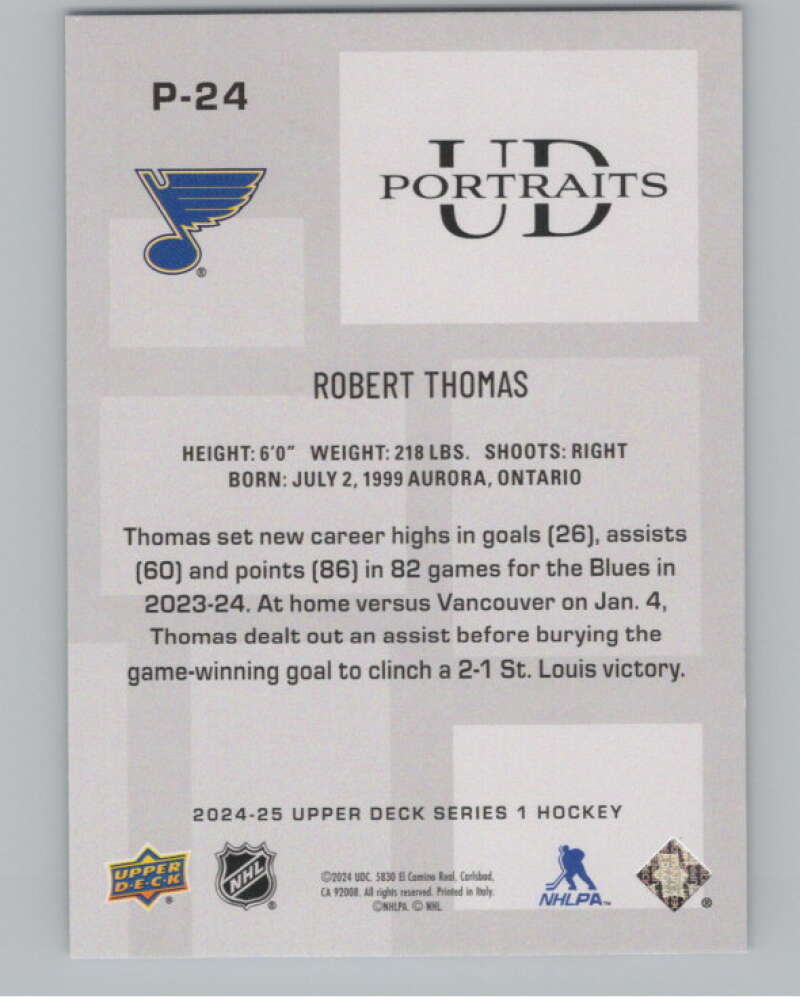 2024-25 Upper Deck UD Portraits #P-24 Robert Thomas  St. Louis Blues  V102162 Image 2