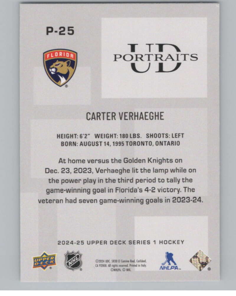 2024-25 Upper Deck UD Portraits #P-25 Carter Verhaeghe  Florida Panthers  V102163 Image 2