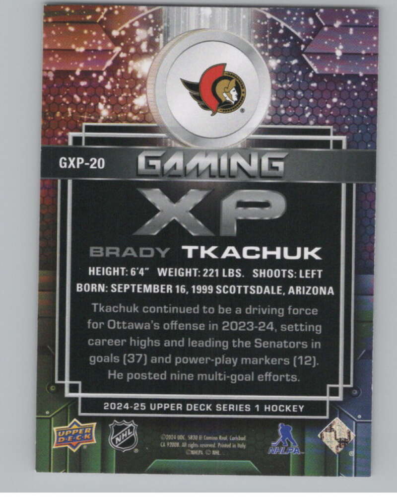 2024-25 Upper Deck Gaming XP #GXP-20 Brady Tkachuk  Ottawa Senators  V102203 Image 2