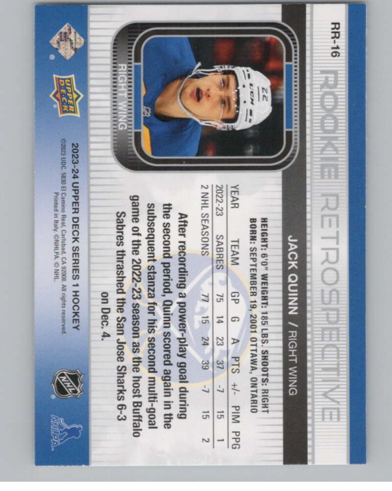 2023-24 Upper Deck Rookie Retrospective #RR-16 Jack Quinn Sabres  V102207 Image 2
