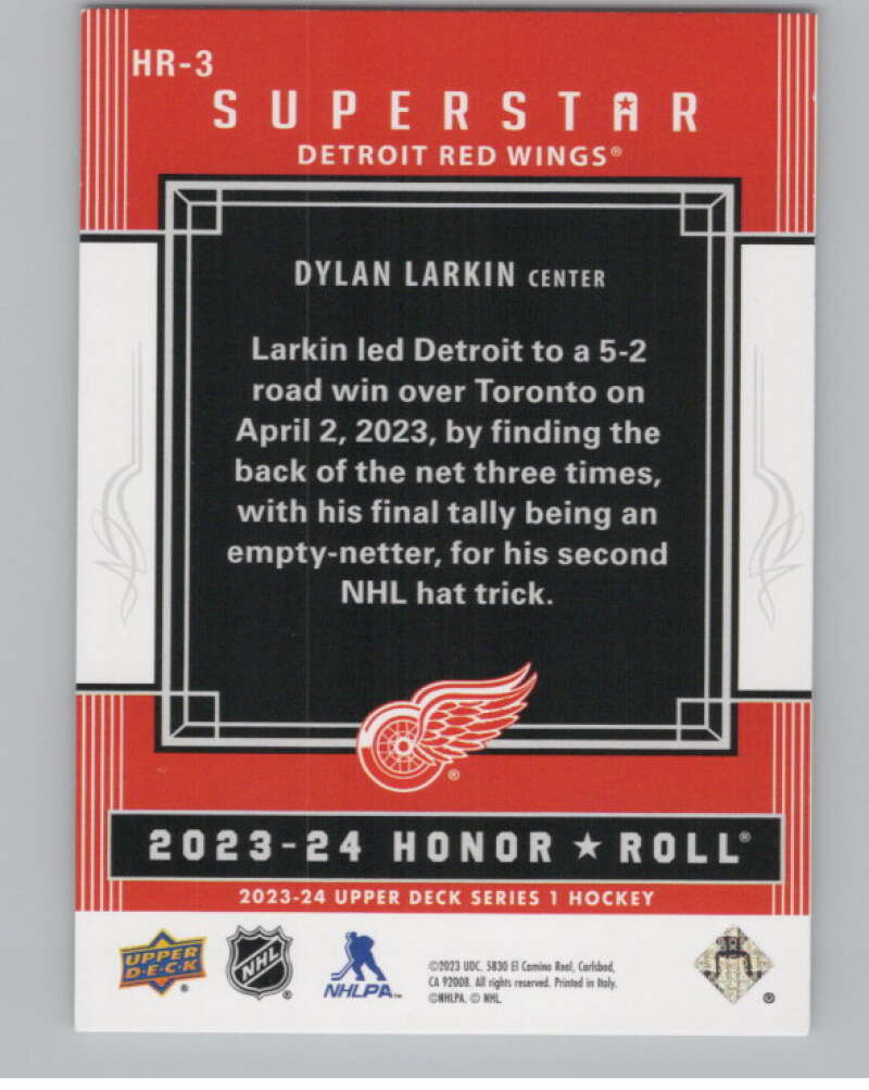 2023-24 Upper Deck Honor Roll #HR-3 Dylan Larkin  Detroit Red Wings  V102208 Image 2