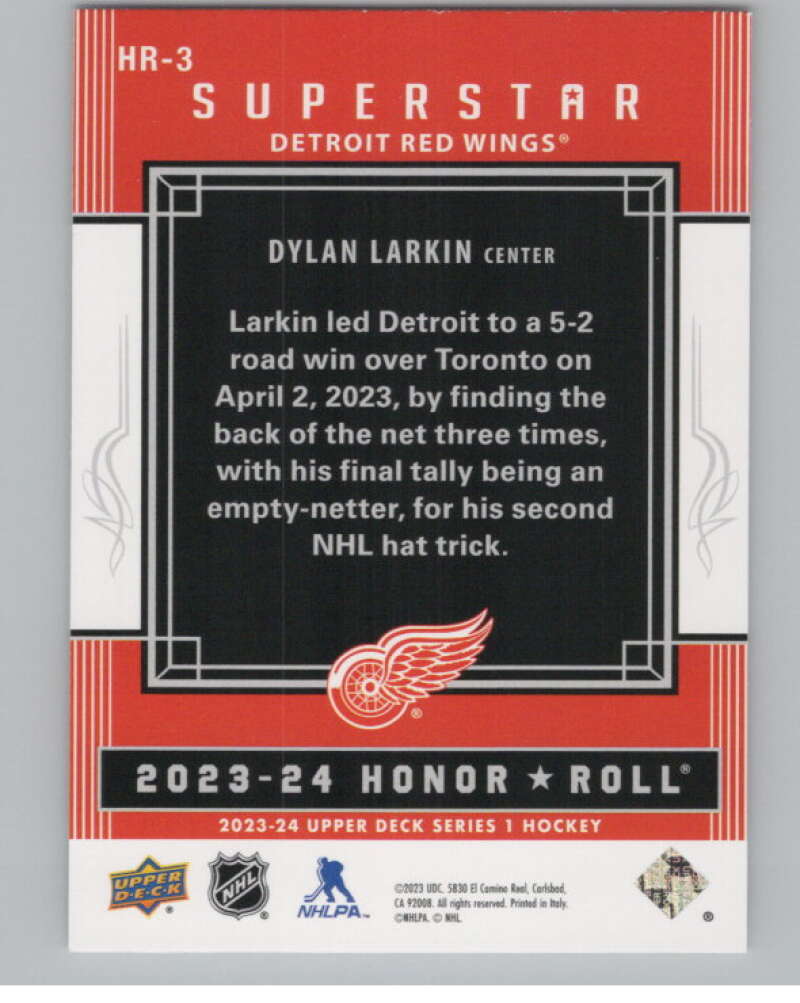 2023-24 Upper Deck Honor Roll #HR-3 Dylan Larkin  Detroit Red Wings  V102209 Image 2