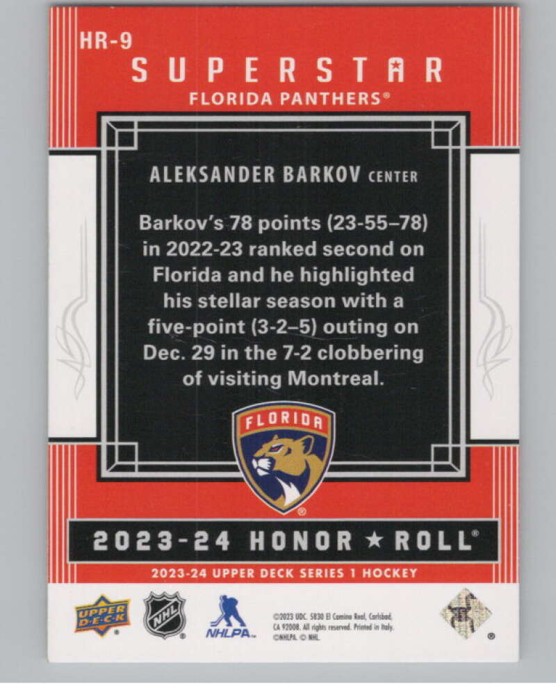 2023-24 Upper Deck Honor Roll #HR-9 Aleksander Barkov  Florida Panthers  V102211 Image 2