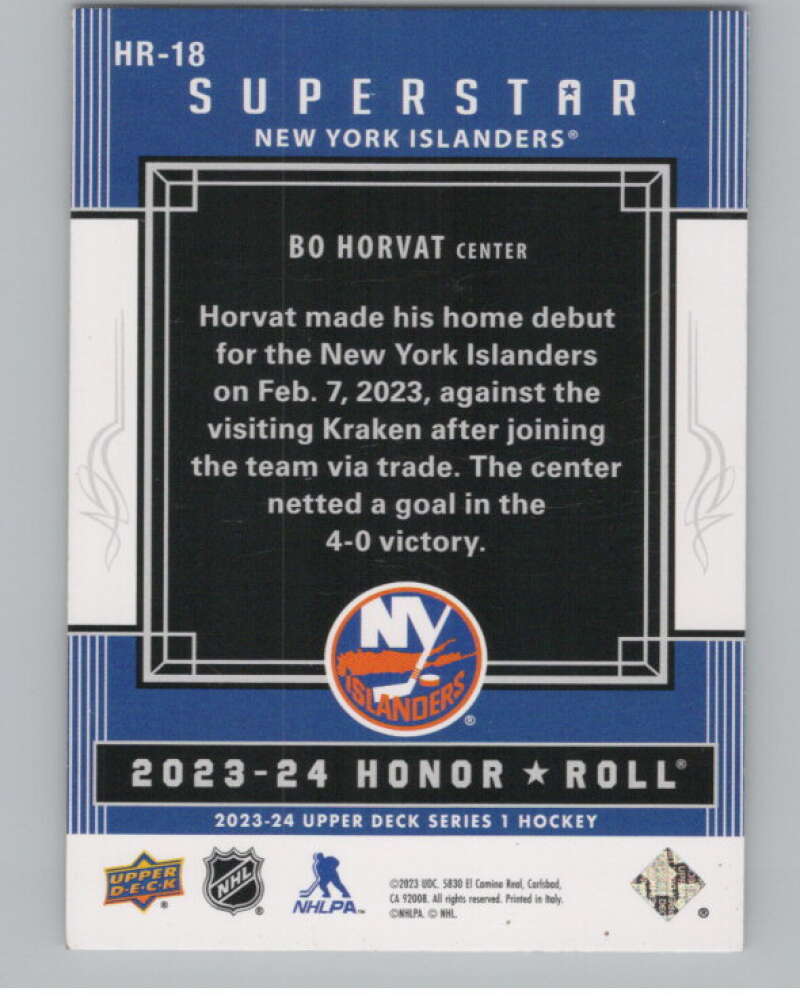 2023-24 Upper Deck Honor Roll #HR-18 Bo Horvat  New York Islanders  V102213 Image 2