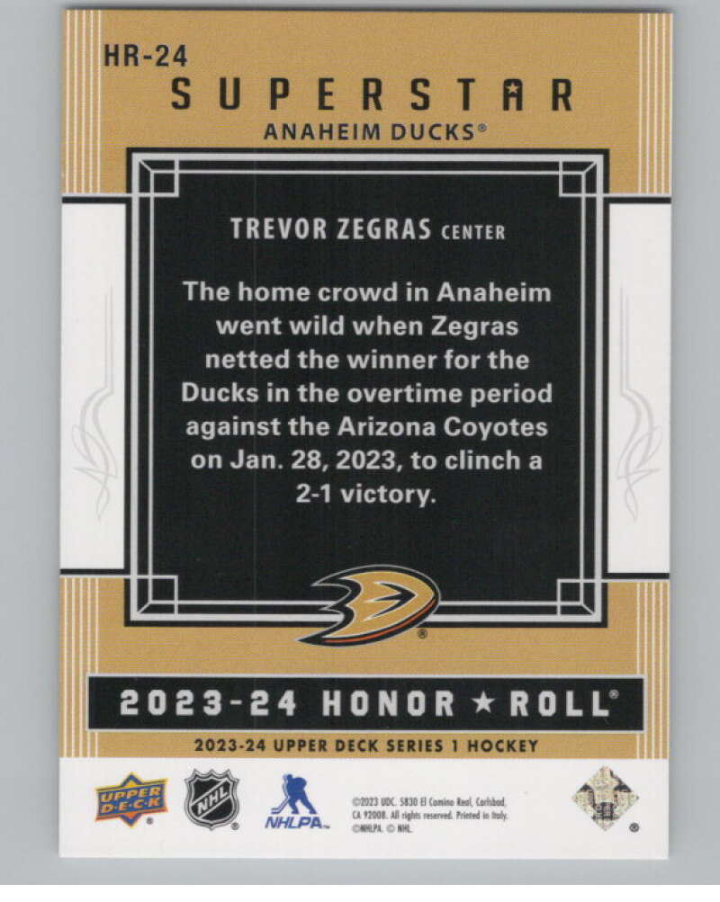 2023-24 Upper Deck Honor Roll #HR-24 Trevor Zegras  Anaheim Ducks  V102214 Image 2