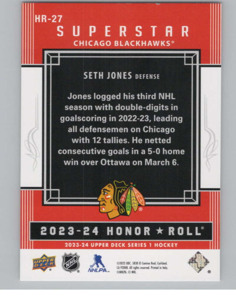 2023-24 Upper Deck Honor Roll #HR-27 Seth Jones  Chicago Blackhawks  V102215 Image 2
