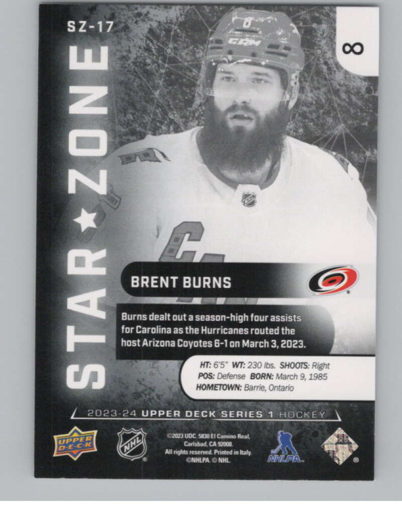 2023-24 Upper Deck Star Zone #SZ-17 Brent Burns  Carolina Hurricanes  V102216 Image 2