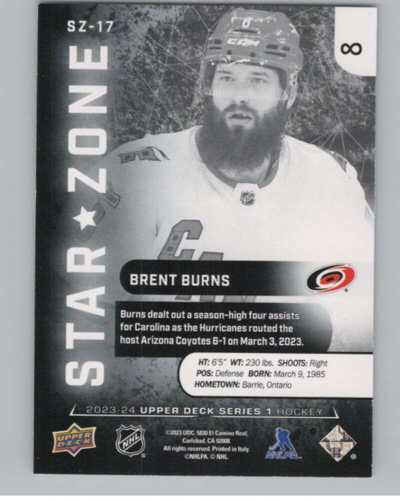 2023-24 Upper Deck Star Zone #SZ-17 Brent Burns  Carolina Hurricanes  V102217 Image 2