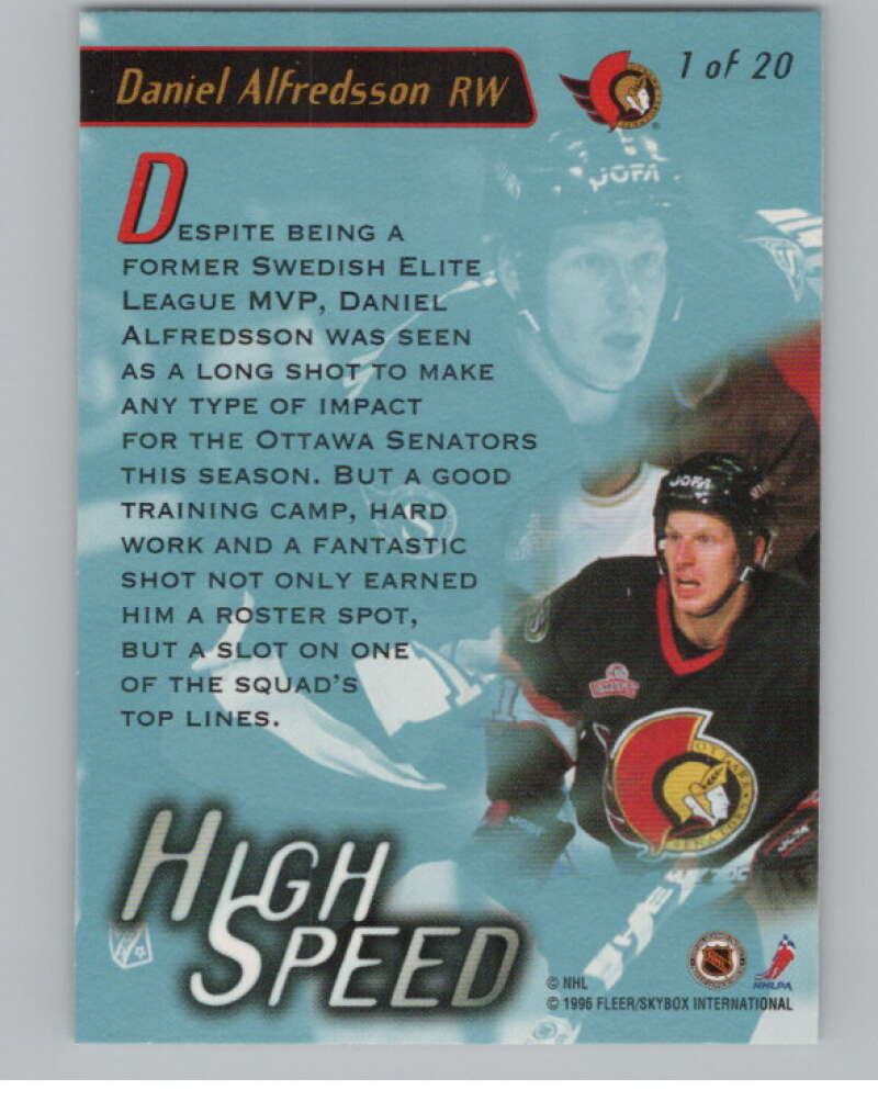 1995-96 Fleer Ultra High Speed #1 Daniel Alfredsson  Ottawa Senators  V102218 Image 2