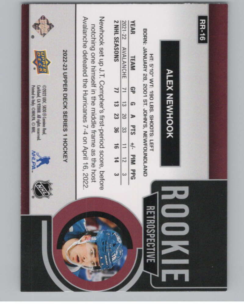 2022-23 Upper Deck Rookie Retrospective #RR-16 Alex Newhook Avalanche  V102224 Image 2