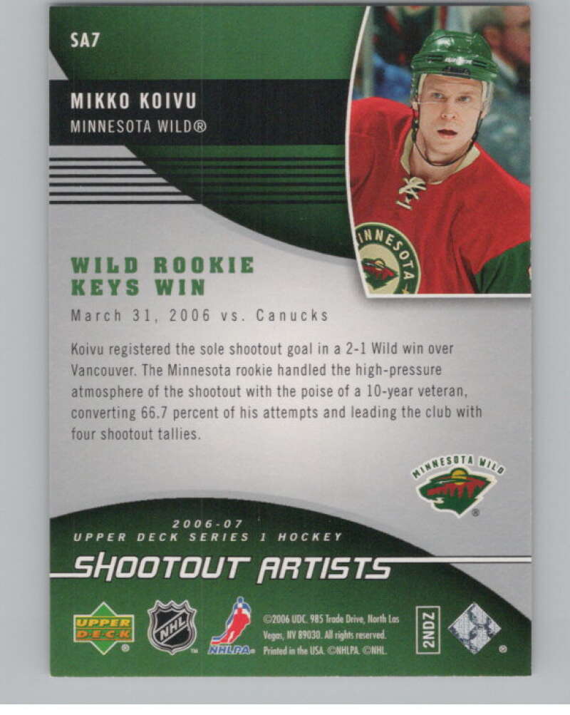 2006-07 Upper Deck Shootout Artists #SA7 Mikko Koivu  Minnesota Wild  V102228 Image 2