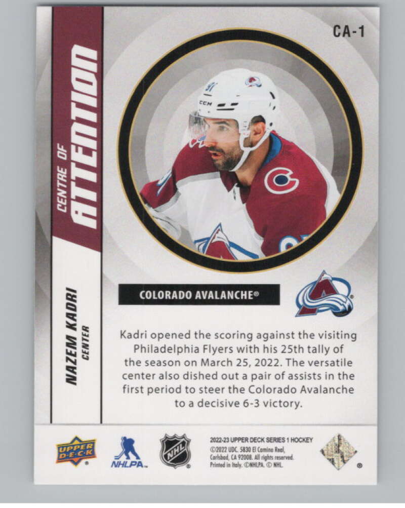 2022-23 Upper Deck Centre of Attention #CA-1 Nazem Kadri Avalanche  V102233 Image 2