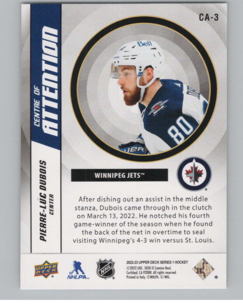 2022-23 Upper Deck Centre of Attention #CA-3 Pierre-Luc Dubois Jets  V102234 Image 2