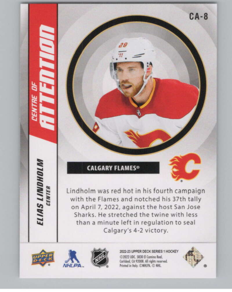 2022-23 Upper Deck Centre of Attention #CA-8 Elias Lindholm Flames  V102235 Image 2