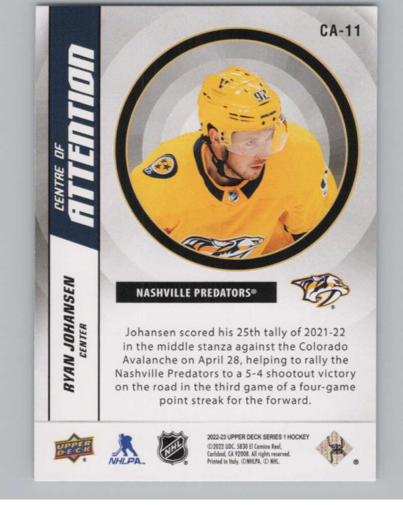 2022-23 Upper Deck Centre of Attention #CA-11 Ryan Johansen Predators  V102236 Image 2