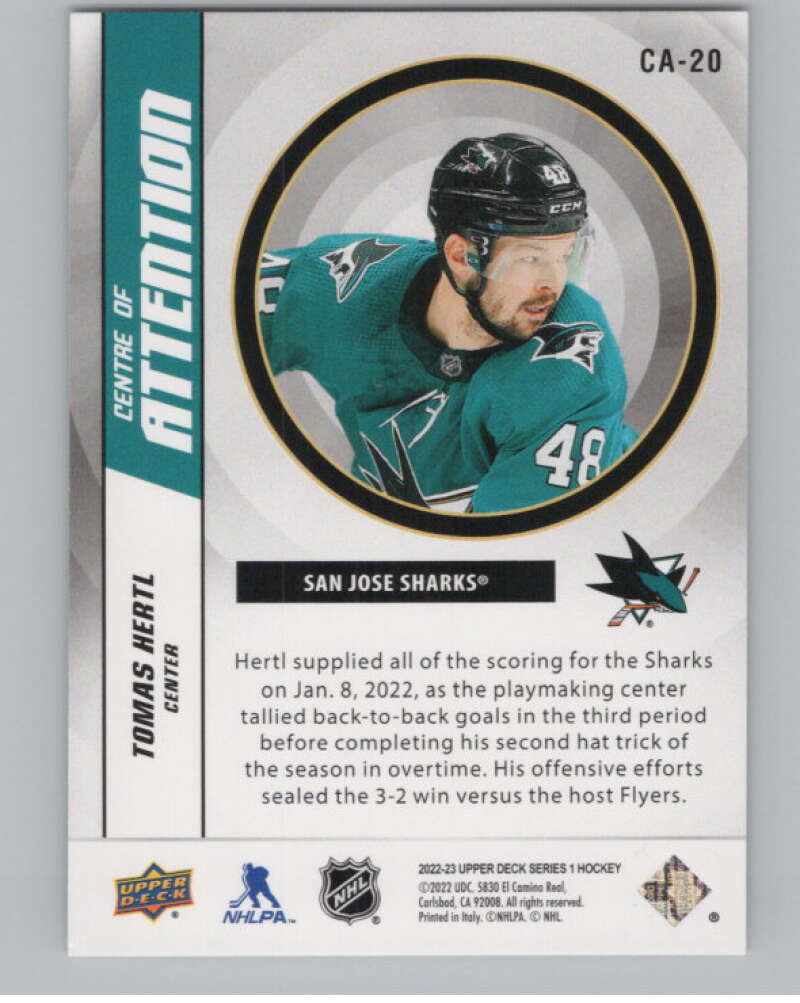 2022-23 Upper Deck Centre of Attention #CA-20 Tomas Hertl Sharks  V102238 Image 2