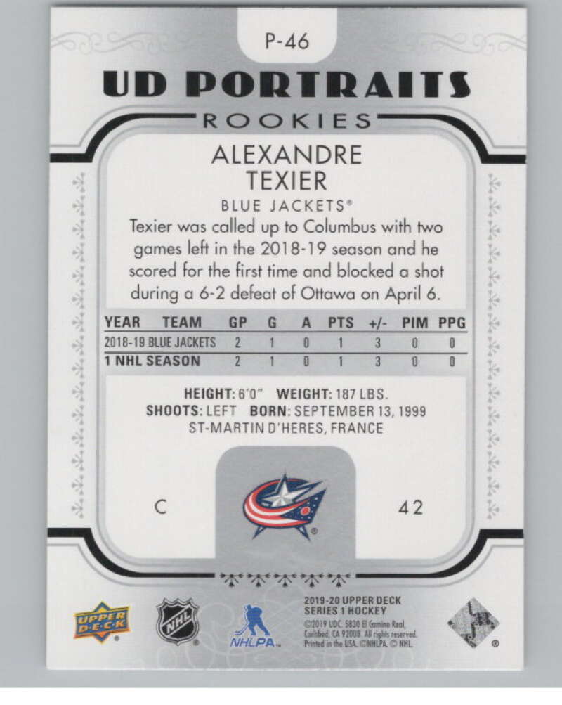 2019-20 Upper Deck Portraits #P-46 Alexandre Texier Jackets  V102240 Image 2