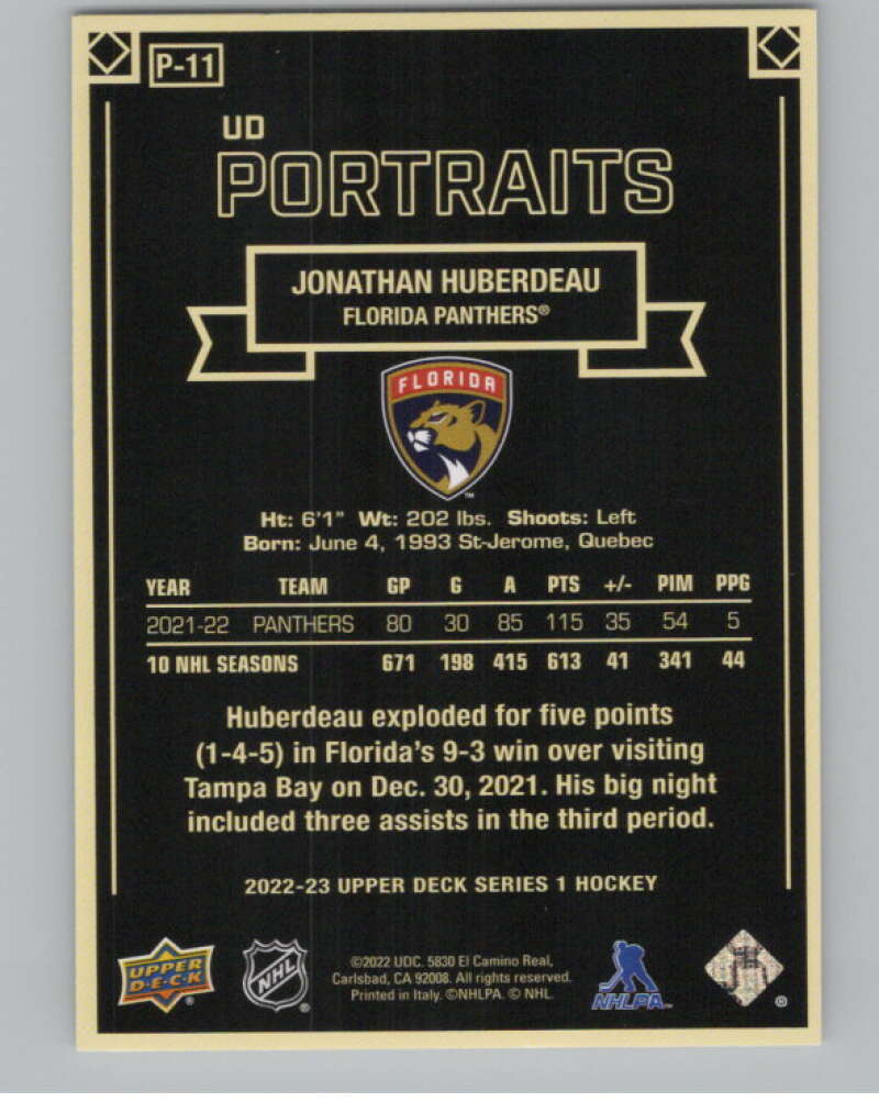 2022-23 Upper Deck UD Portraits #P-11 Jonathan Huberdeau Panthers  V102246 Image 2
