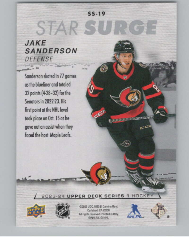 2023-24 Upper Deck Star Surge #SS-19 Jake Sanderson  Ottawa Senators  V102249 Image 2