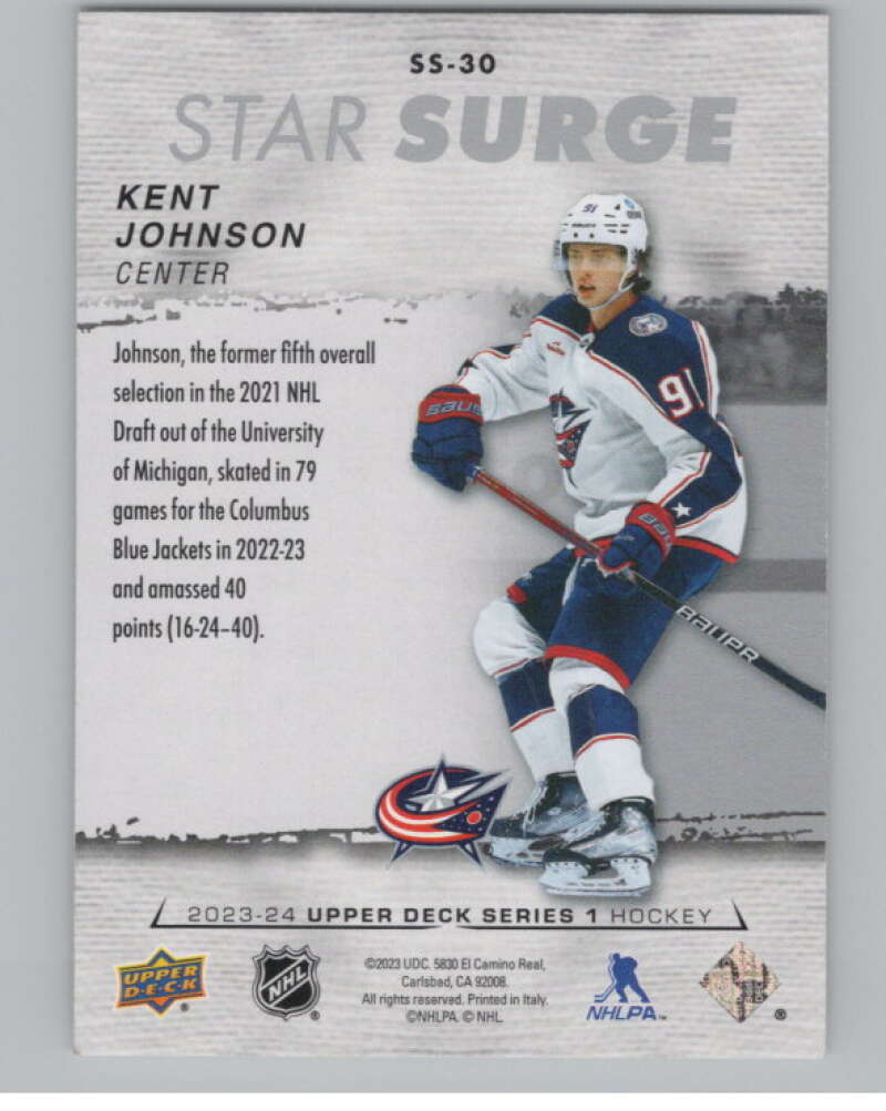 2023-24 Upper Deck Star Surge #SS-30 Kent Johnson  Columbus Blue Jackets  V102254 Image 2