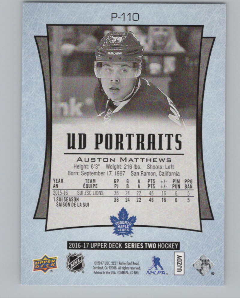 2016-17 Upper Deck UD Portraits #P-110 Auston Matthews Maple Leafs  V102260 Image 2