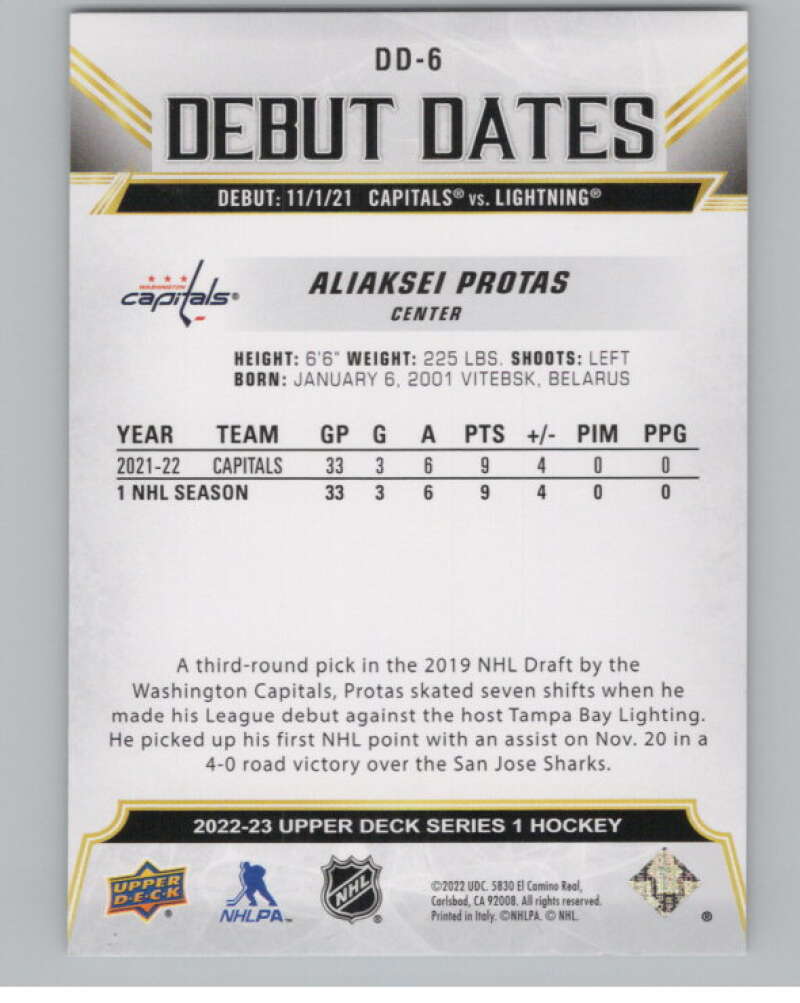 2022-23 Upper Deck Debut Dates #DD-6 Aliaksei Protas RC Rookie  V102264 Image 2