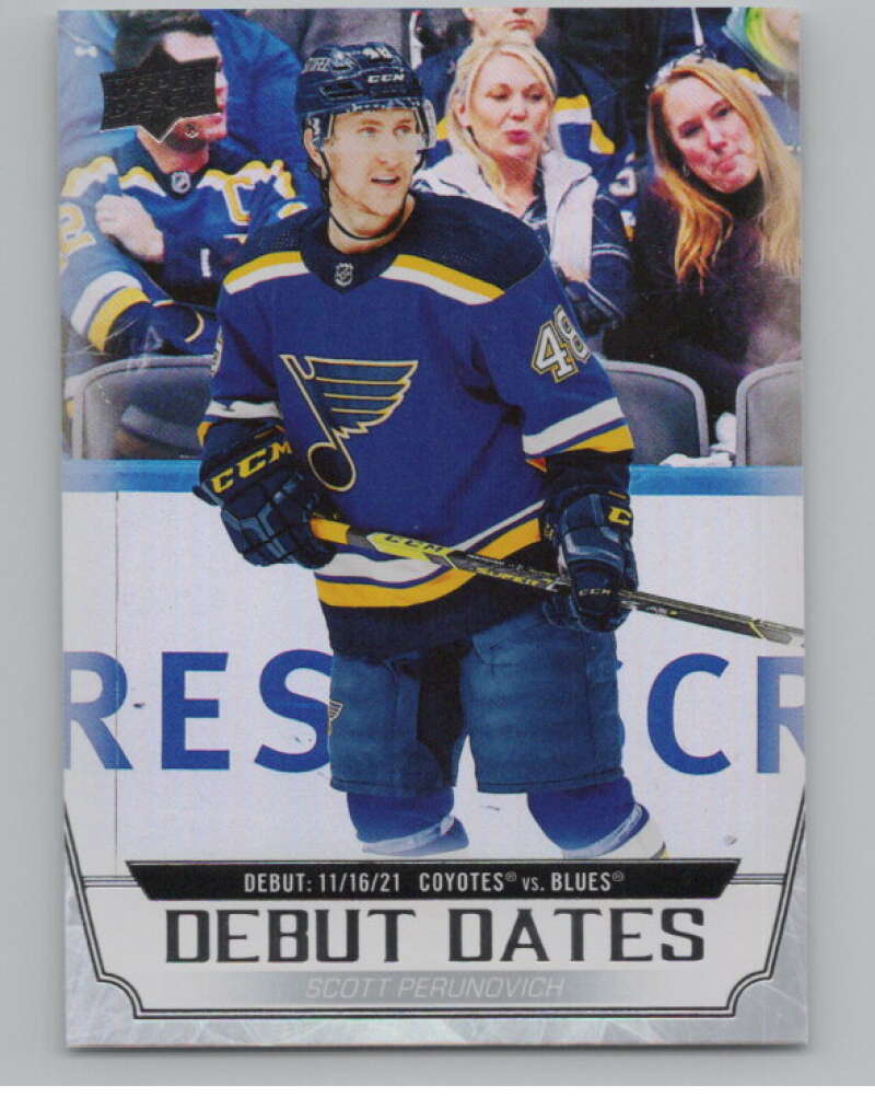 2022-23 Upper Deck Debut Dates #DD-17 Scott Perunovich  St. Louis Blues  V102268 Image 1
