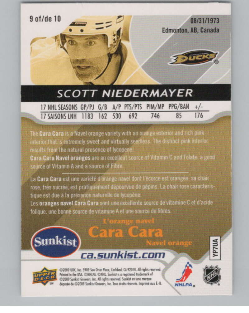 2009-10 Upper Deck Sunkist #9 Scott Neidermayer  Anaheim Ducks  V102275 Image 2