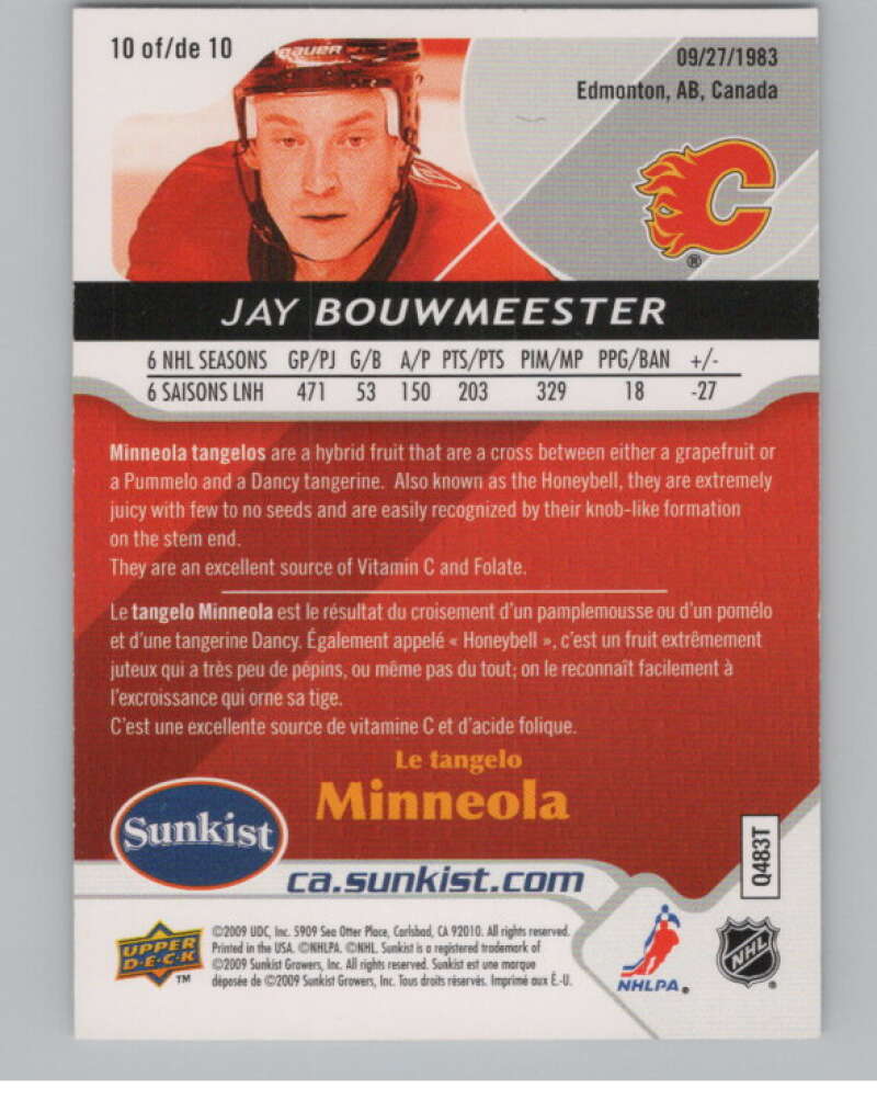 2009-10 Upper Deck Sunkist #10 Jay Bouwmeester  Calgary Flames  V102276 Image 2