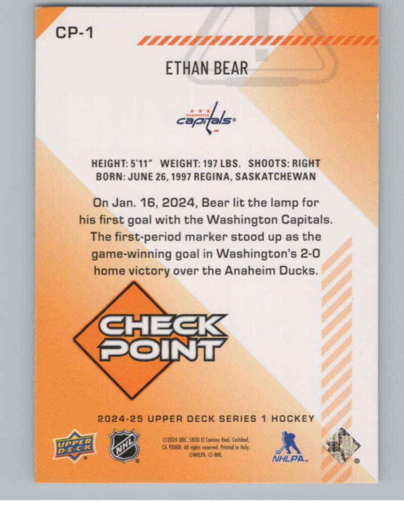 2024-25 Upper Deck Checkpoint #CP-1 Ethan Bear  Washington Capitals  V102277 Image 2